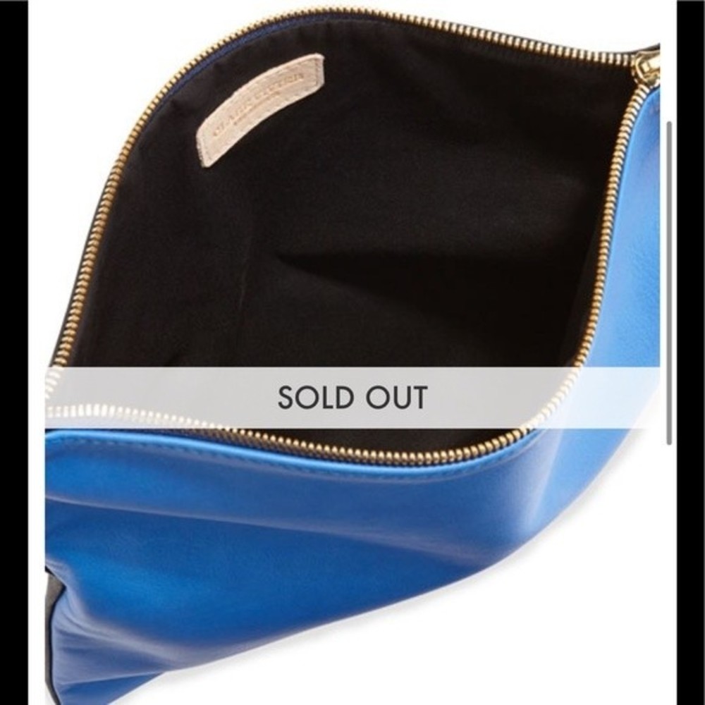 Clare V Supreme Colorblock Fold-Over Tumbled Leather Clutch Bag Navy Cobalt Blue - Picture 4 of 6